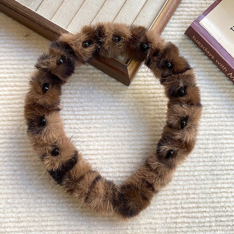 Korean Leopard Print Fluffy Headband - Women's Autumn/Winter Wavy Hair Comb Accessory