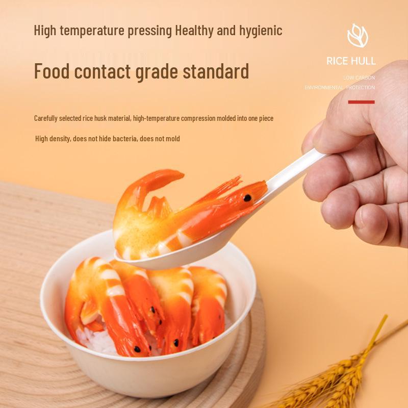 Individually Packaged Thickened Rice Husk Disposable Spoon for Home or Takeaway - Customizable for Dessert, Soup, or Measuring.