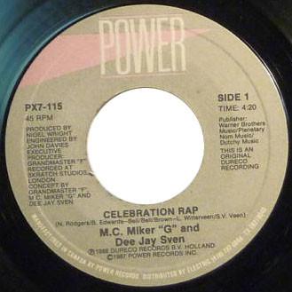 

7inch Record MC MIKER G. & DJ SVEN - Celebration Rap / Play It Loud PX7115 Power Records 1987 Canada Dance & Electronica Used