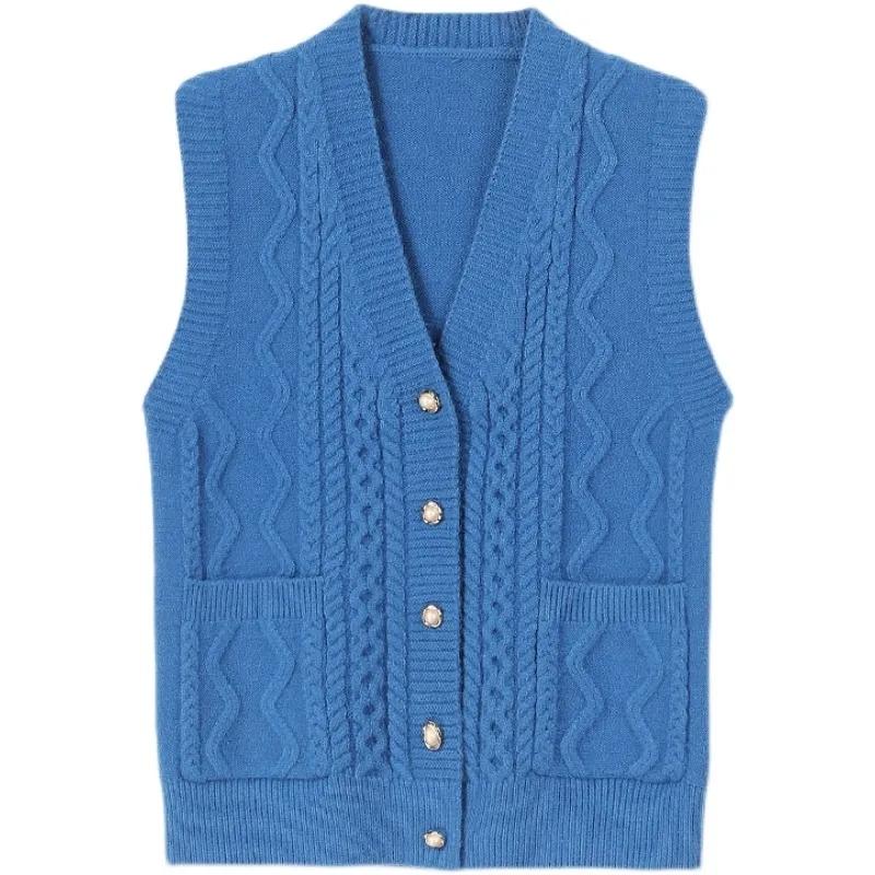Spring Autumn Women V-Neck Knitted Cardigan Sweater Coat Fashion Solid Grandma Sleeveless Jacket Women Waistcoat