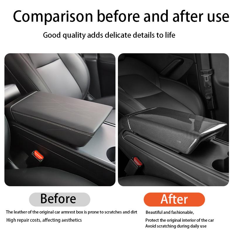 For Tesla Model Y Juniper 2025 Model 3 Highland Carbon Fiber ABS Case Center Console Arm Rest Lid Central Armrest Box Pad Cover JI4