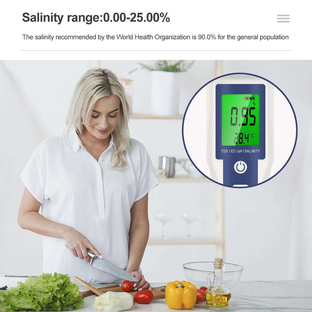 5 In 1 Digital PH TDS EC Meter Salinity Temperature Tester Conductivity Water Filter Purity Pen with Backlight