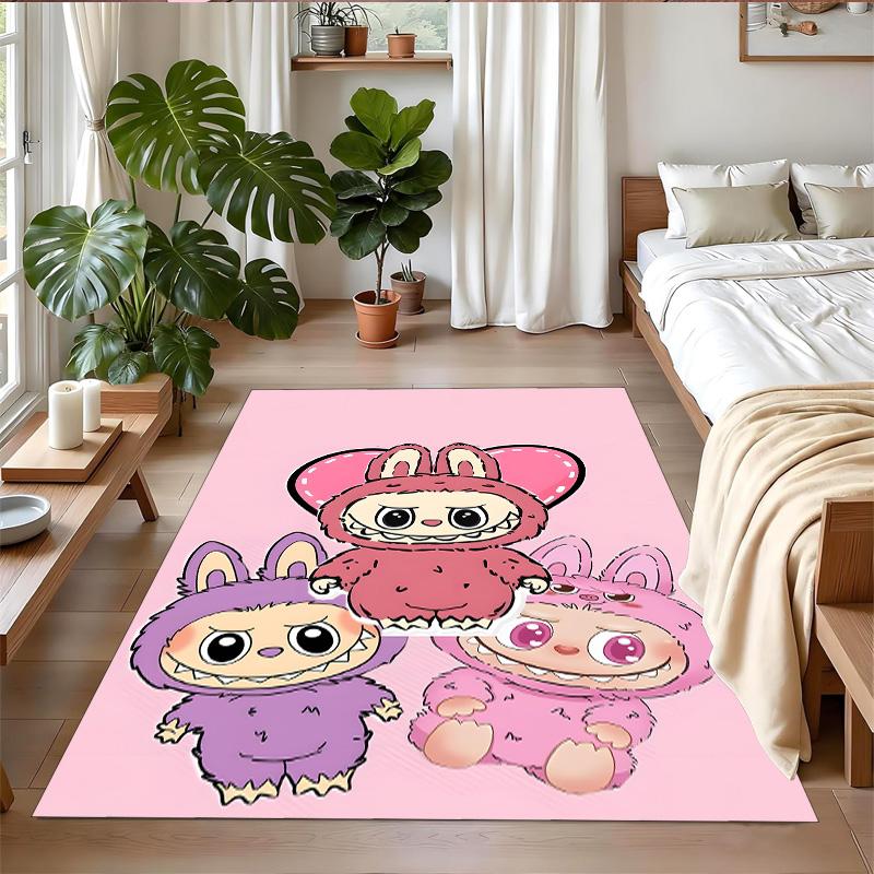 Anti‑Slip Crystal Velvet Floor Rug, Labubu Design Carpet for Indoor Living Bedroom Home Decoration