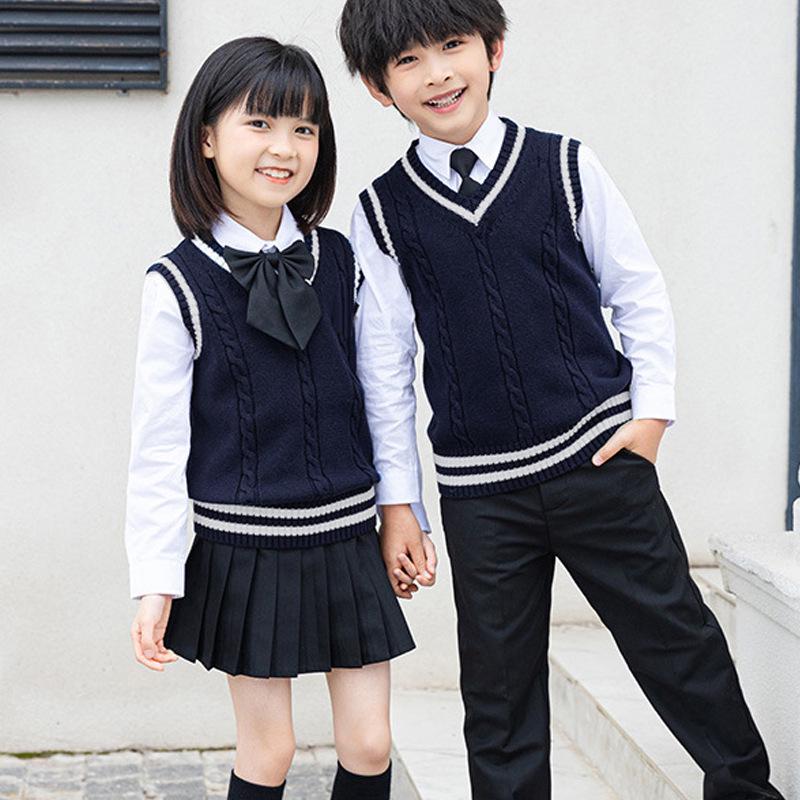In-Stock Children's Preppy Style Knitted Wool School Uniform Vest - Sleeveless Sweater for Boys and Girls