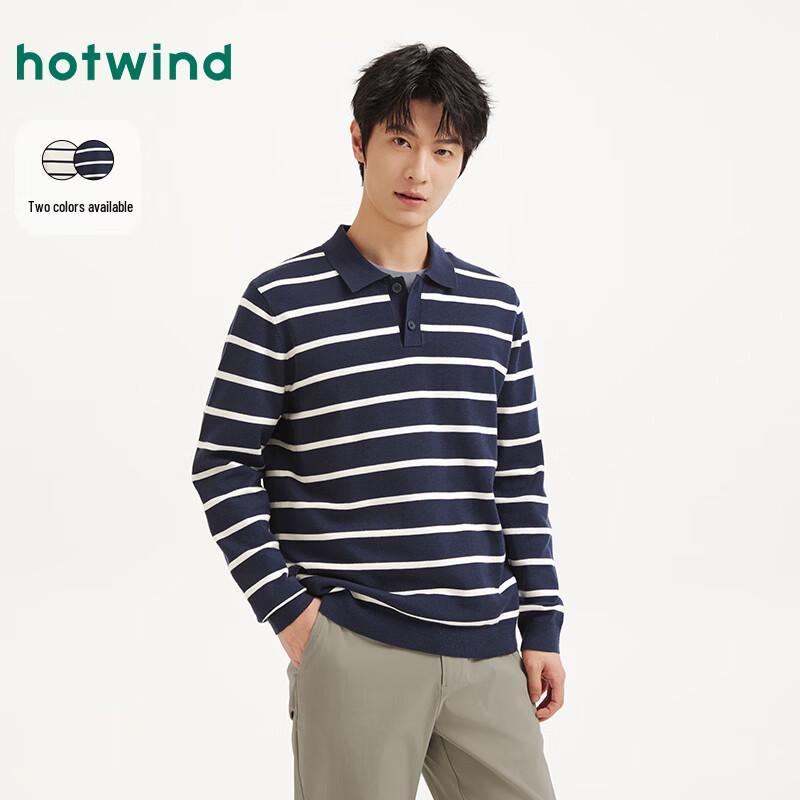 Hotwind Men s Striped Lapel Pullover Knit Sweater M