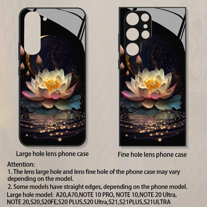 Moonlit Lotus Pattern 2D Phone Case for Samsung S26 S25 S24 S23 S22 S21 S20 A55 A54 Tempered Glass Protective Cover