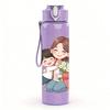 1PC Mom Hugging Little Kid Illustration Pattern 750ml Color Plastic Sports Water Bottle Leakproof Flip Straw Lid Suitable for Sports Office Home Use