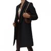 Womens Classic Wool Blend Trench Coat Long Sleeve Single Button Notched Collar Mid-Length Outerwear Winter