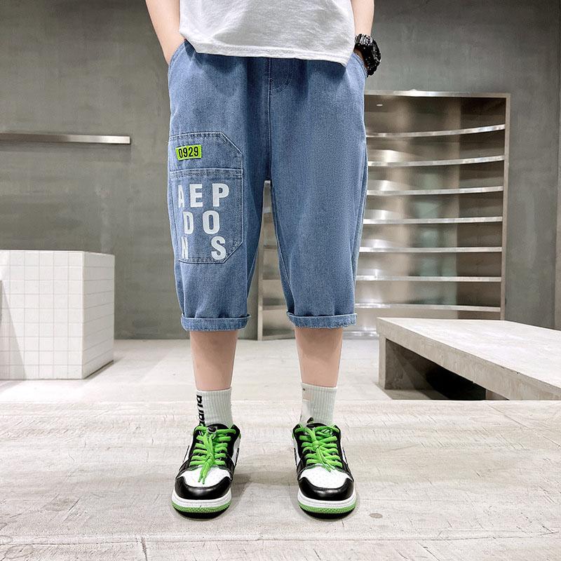 Short en jean pour adolescents de 4 à 10 ans, pantalon d'été doux imprimé lettres, pantalon décontracté pour enfants