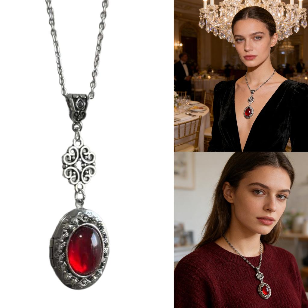 Oval Pendant Necklace For Women Vintage Red Quartz Crystal Clavicle Chain Jewelry Accessories for Party