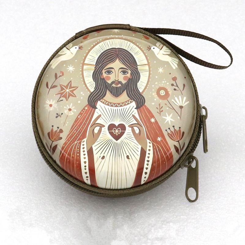 Religious Iron Artwork Rosary Bag Zippered Storage Pouch Organizer for Prayer Beads Travel Church Accessories