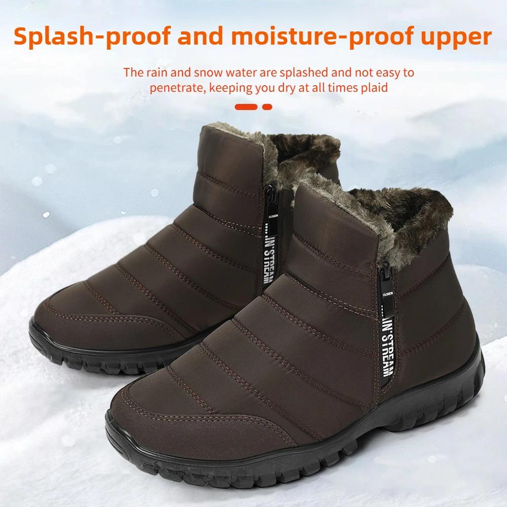 Men's winter PU outsole with thick fleece and warm cotton shoes, double zipper high top snow boots, oversized 39-48 men boots