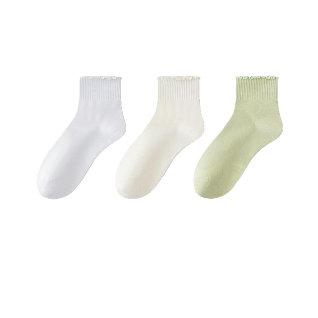 Black Fungus Edge Socks, Women's Cotton Socks, Boneless Short Socks, Summer Thin, Breathable and Sweat-absorbing Mid-calf Socks