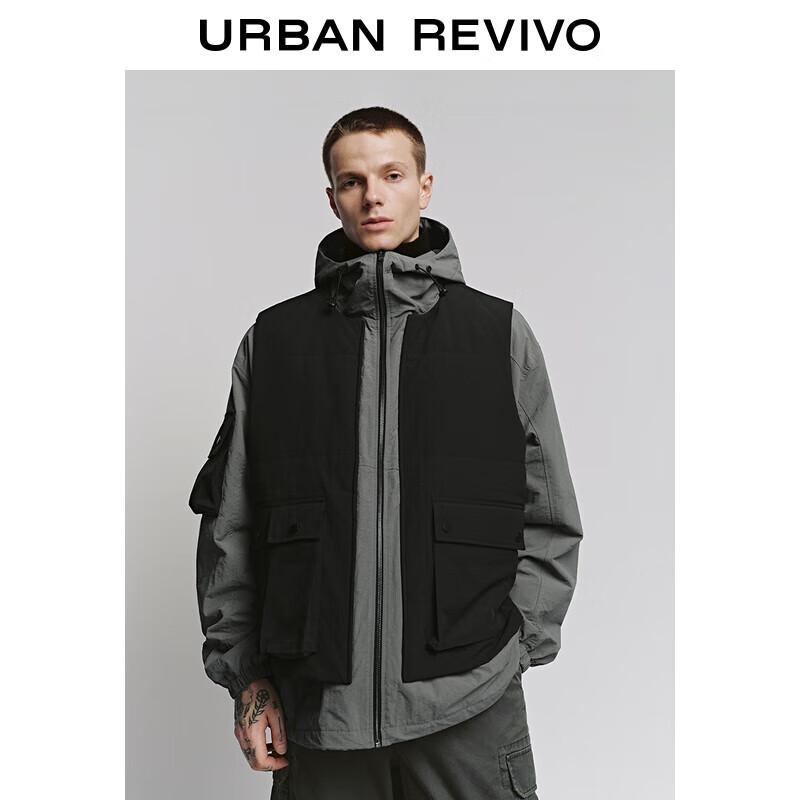 

UR2025 Men s Winter Trendy Faux Two-Piece Hooded Loose Cotton Jacket M