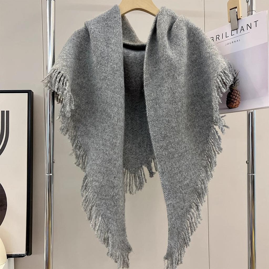 Solid Color Catkin Base Elegant Autumn and Winter Shawl- Soft Fringed Edge Large Scarf