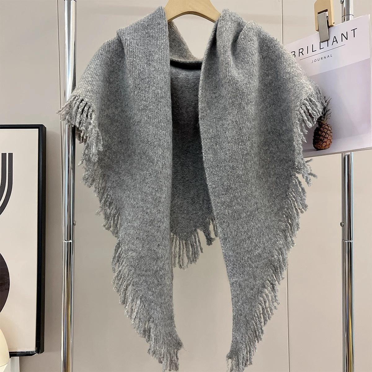 

Однотонная основа «котик» Элегантная осенне-зимняя шаль - Мягкий бахромчатый край Большой шарф серый