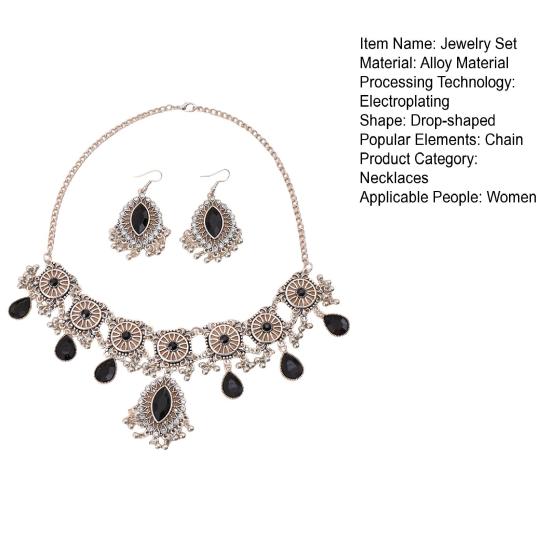 1 sada náhrdelník náušnice sada drahokamu Dekor Vodní kapka Bohemian Hollow Out Symetrické leštěné Prom Party Svatební Party Sada šperků pro nevěstu