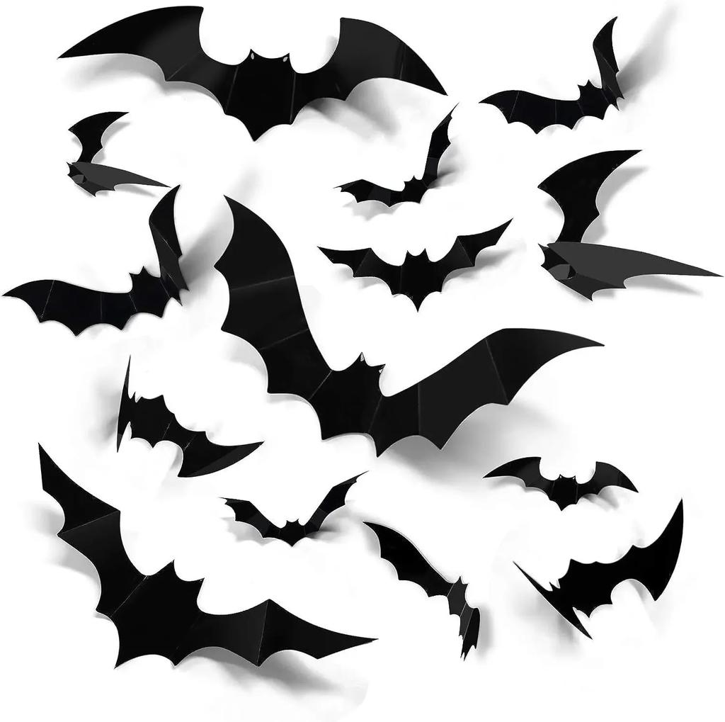PVC Black 3D Horror Bat stickers for home decor DIY wall stickers bathroom indoor Halloween party supplies
