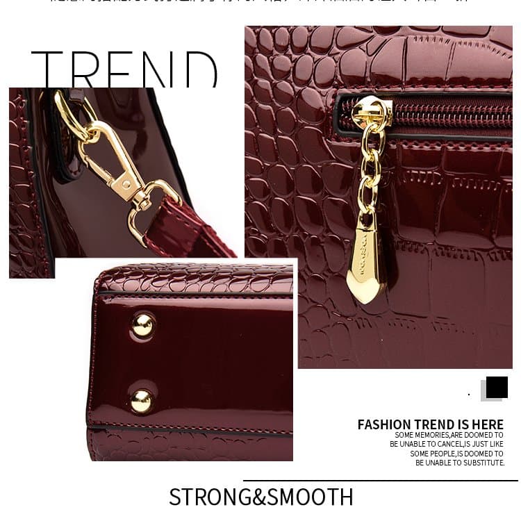 Crocodile pattern glossy handbag women's shoulder messenger bag