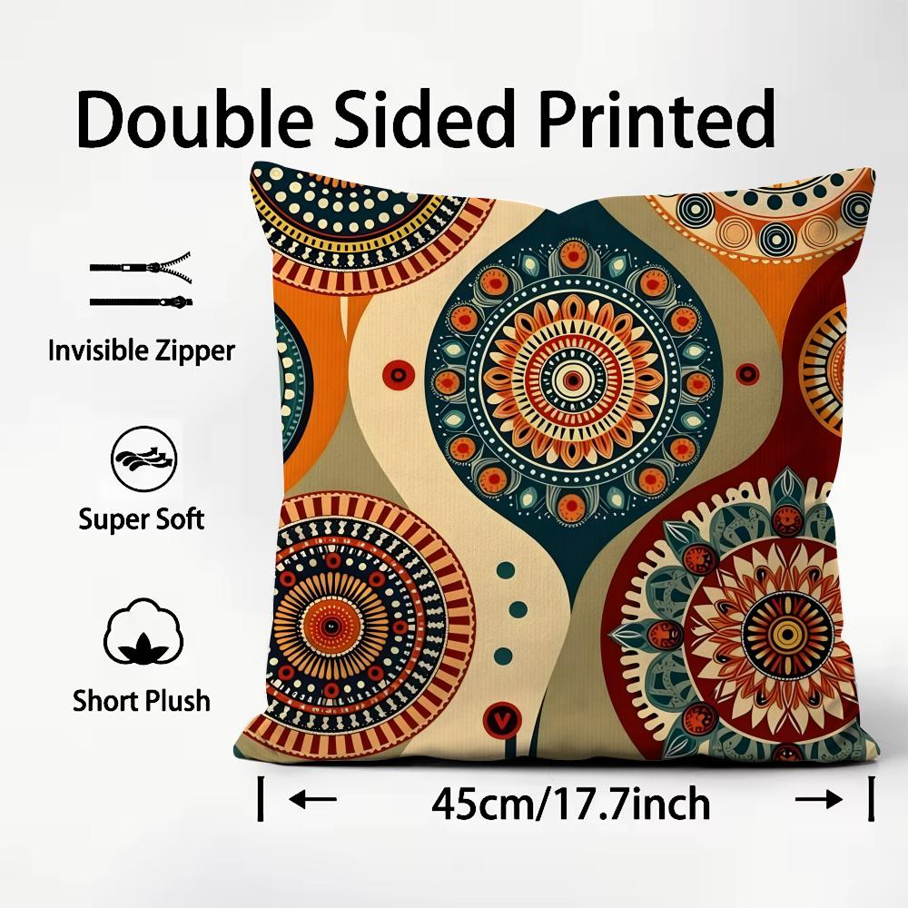 Bohemian Style Classical Cushion Cover Plush Fabric Soft Double-Sided Printed Sofa Warm Winter Home Child Gift Pillow Case