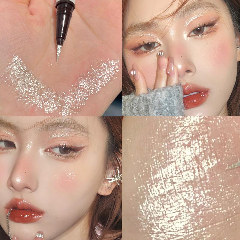 1Pc Glitter Eyeshadow Pen Matte Purple Diamond Eyeliner Pen Waterproof Highlight Brighten Silkworm Makeup Pencil Shiny Eyelids