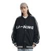 LiNing Sports Fashion Series Color Block Letter Baseball Collar Long Sleeve Jacket Unisex Jacket Black AWDU939-2