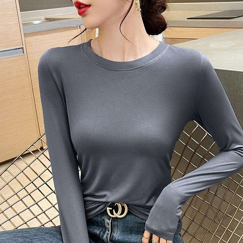 Modal bottoming shirt women's black crew neck summer new long-sleeved t-shirt with thin top
