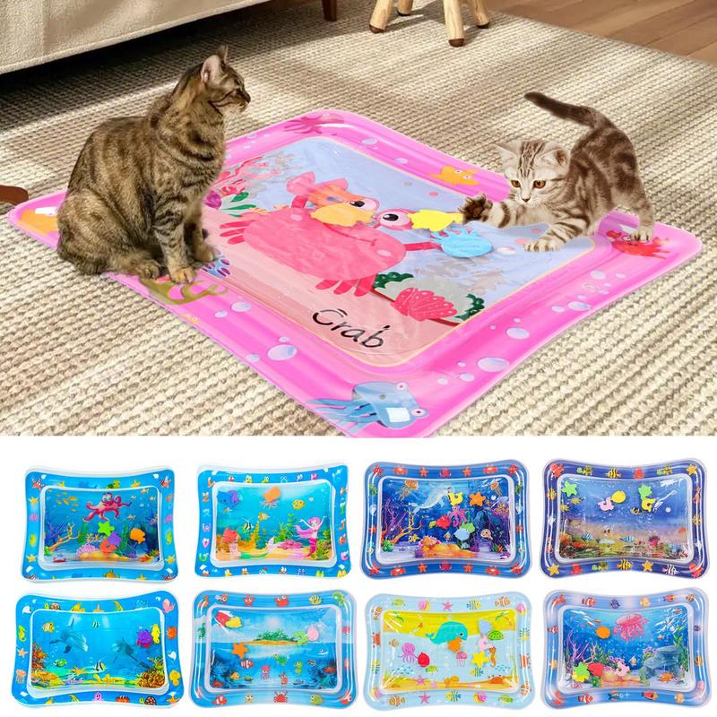 Wassersensorische Spielmatte, verdickte aufblasbare Wassermatte für Katzen und Hunde, Wassersensormatte, Wassersensorische Spielmatte mit Fischen, Meeren, Ozeanen