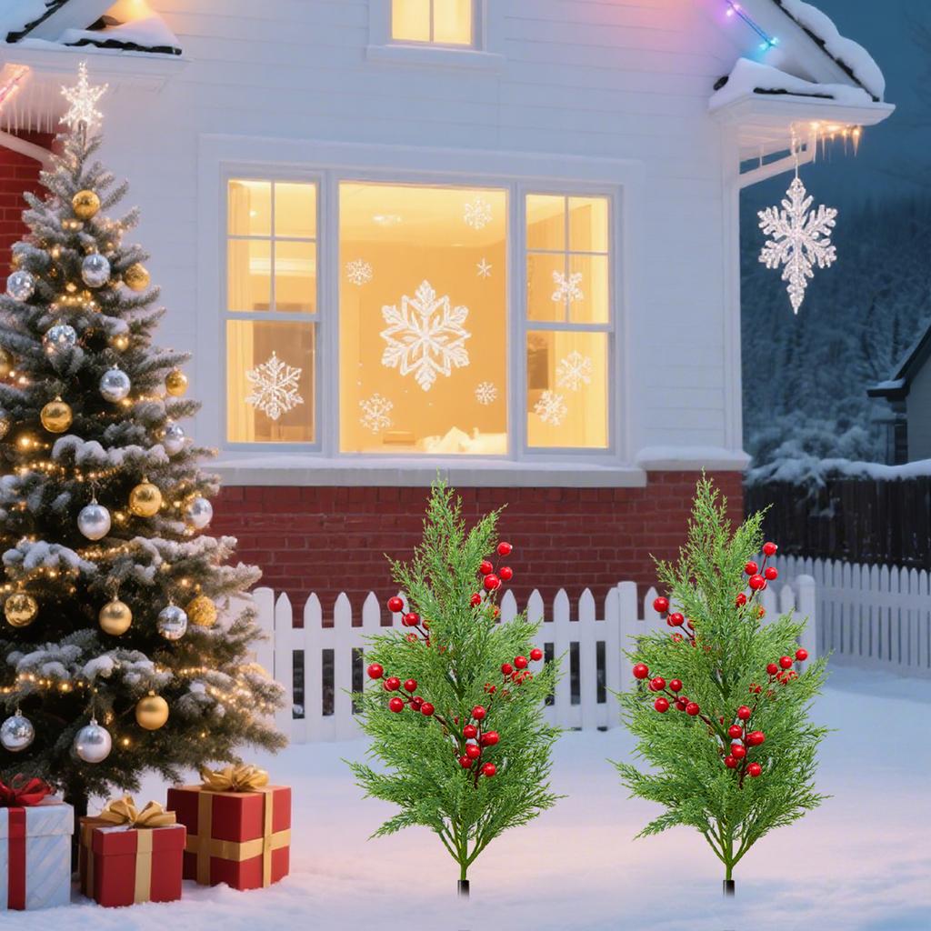 21.65in Christmas Tree With Spike Artificial Needles Xmas Tree Stake With With Cones And Berries Fake Green Planter Bushes Faux