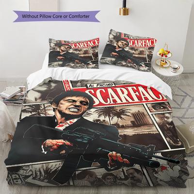 Scarface Pattern Bedding,Quilt Set Quilt Cover Pillowcase Home Birthday Gift (1 * Duvet Cover + 2 * Pillowcase, Without Core)