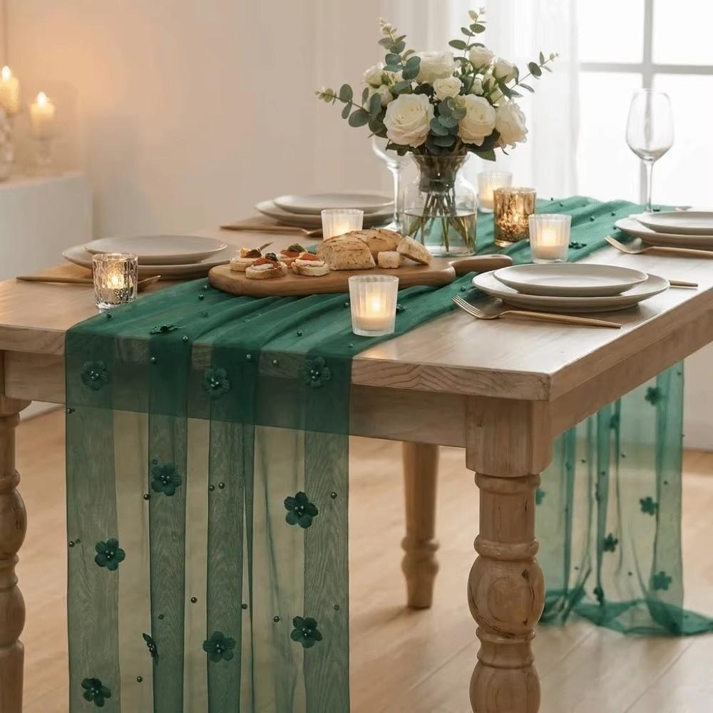 Romantic Tulle Table Runner Polyester Lace Table Runner New Sheer Table Cover For Table Decoration