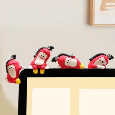 4Pcs Cartoon Figurine Computer Monitor Decoration Fruit Cat Extinguisher Giraffe God of Wealth Statue Resin Sculpture Car Dashboard Ornament