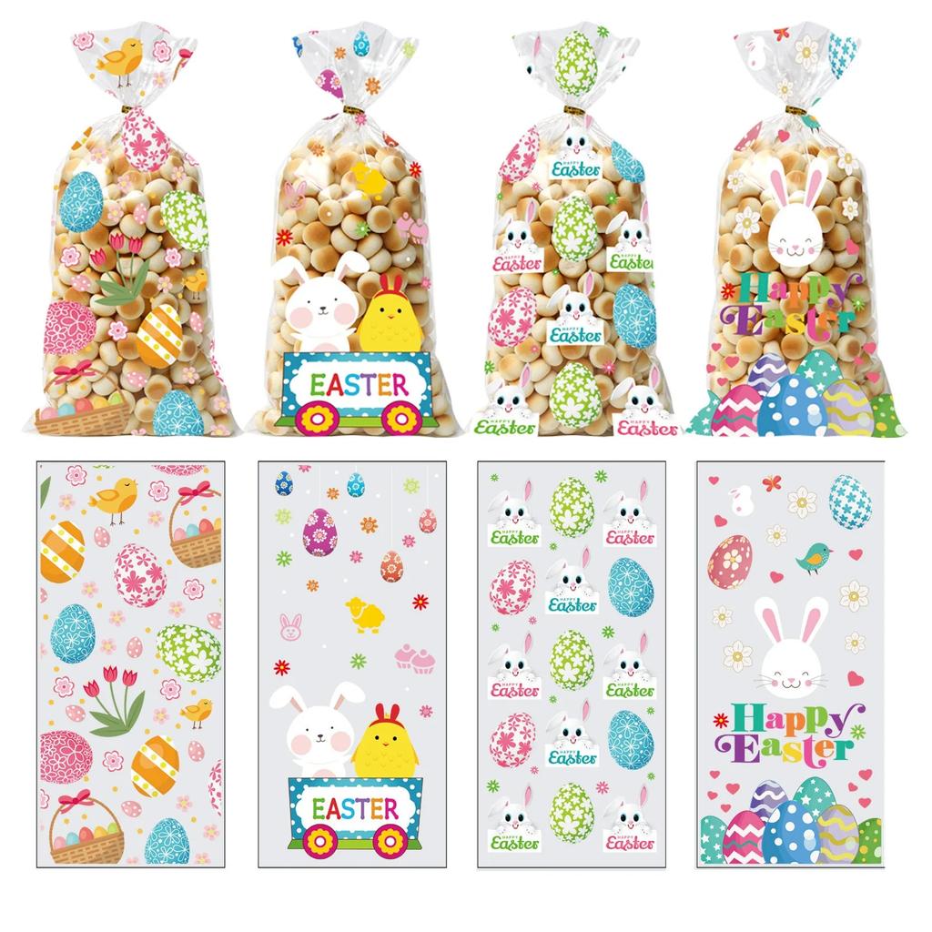 50 Stück Osterhase Süßigkeitstüte Cartoon Hase Küken Buntes Ei Keks Süßigkeiten Verpackung Geschenktüte Frohe Ostern Partydeko 2025