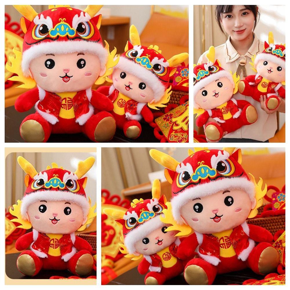 

Stuffed Lion Dance Plush Doll Toy White Plush Hat Dragon Mascot Plushies Doll Festival