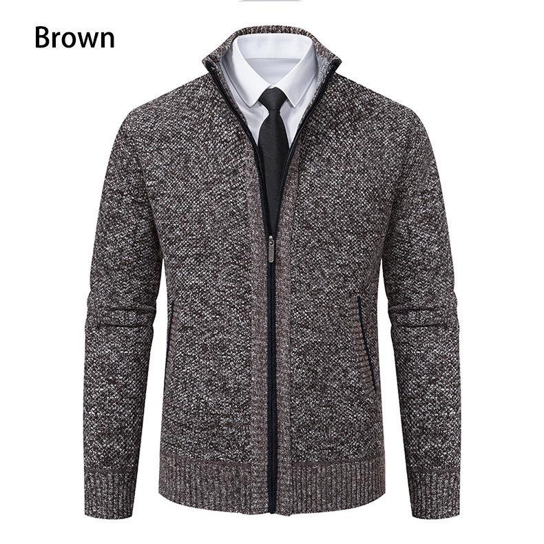 Men's Autumn/Winter Stand-Up Collar Zipper Cardigan Jacket with Velvet Knit
