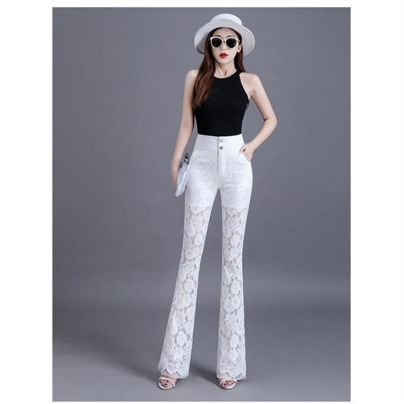 Women s High-Waisted Lace Wide-Leg Pants - Summer Bell Bottom Style Small 26