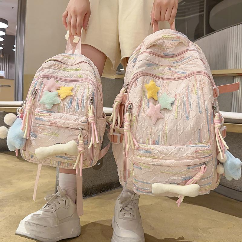 Schoolbag Children Elementary School Girls High School Large Capacity High Appearance Ins Striped Backpack