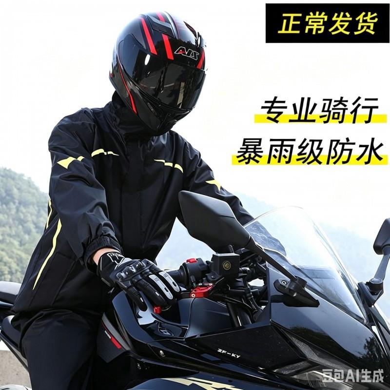 Motorcycle Rain Suit Men Women - Detachable Hood Reflective Stripes Breathable Mesh Lining Heavy Protection