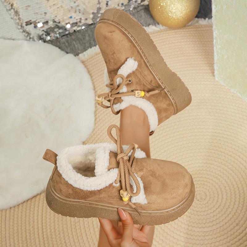 Fashion New Thick Sole Lace Up Snow Boots Women Winter Warm Thicken Plush Ankle Boots Woman Plus Size 35-42 Non Slip Casual Cotton Shoes