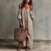 Available for 2026: New Spring Striped Off-Shoulder Dress for Women in Cotton and Linen - Perfect Vacation Style