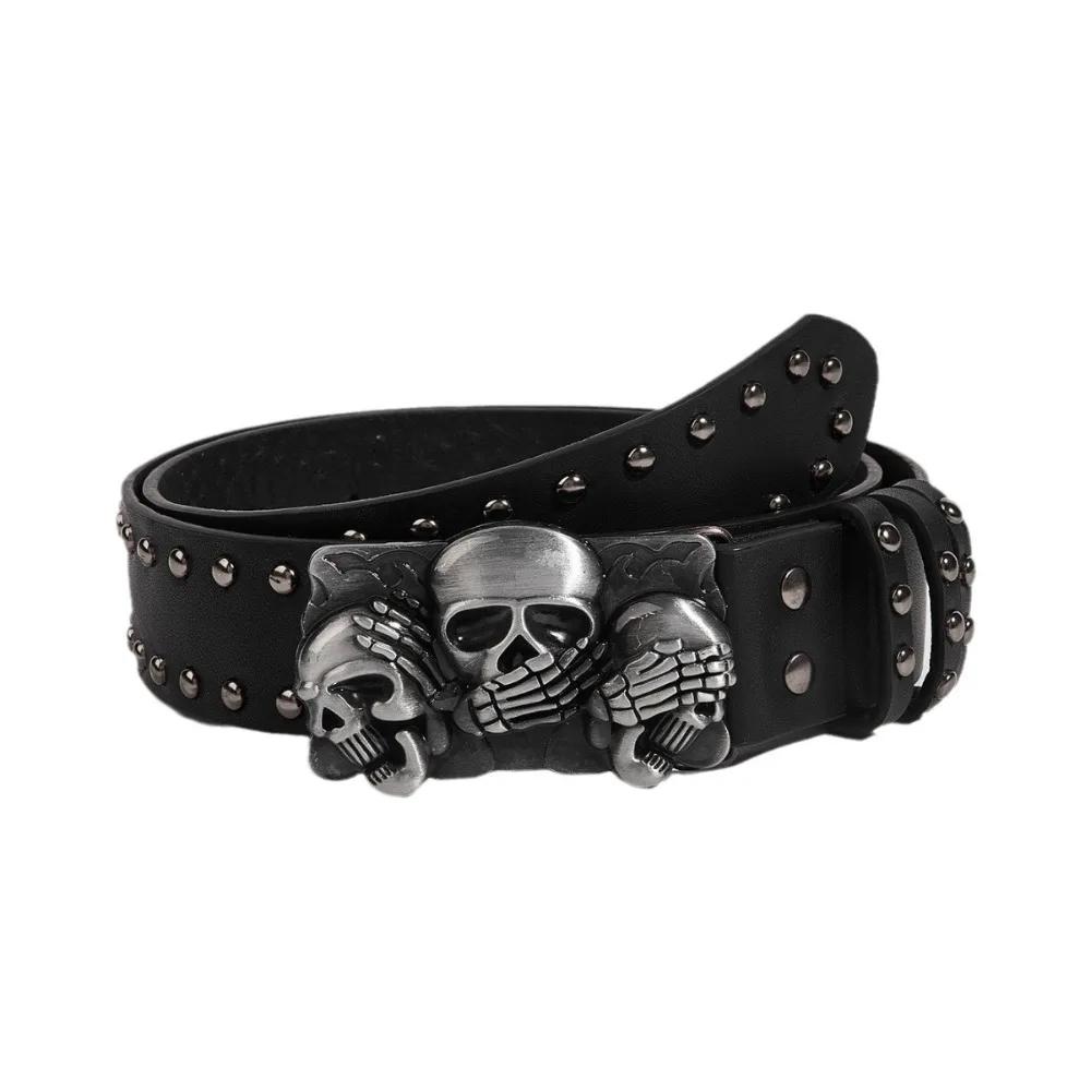 Jeans Decor Cool Skull Wide Waistband Adjustable Hip-hop Black Rivet Belt Punk PU Leather Skeleton Fingers Belt Festival
