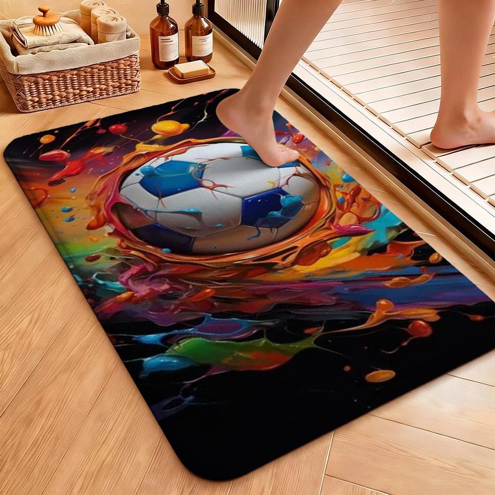 Soccer Ball Water Splash Print Theme Rug Soft Texture Nonslip Carpet For Hallway Balcony Study Home Party Decor Christmas Gift