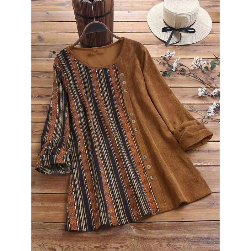 

Женская блузка Vintage Crew-neck Loose Temperament с длинными рукавами L темно-коричневого