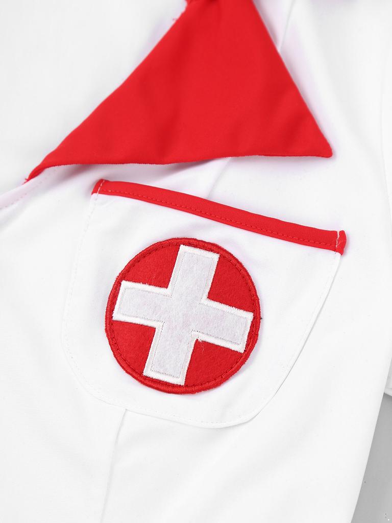 Womens Nurse Dress and Hat Costume Set Short Sleeve Front Zipper Cross Patch Dress with Headwear