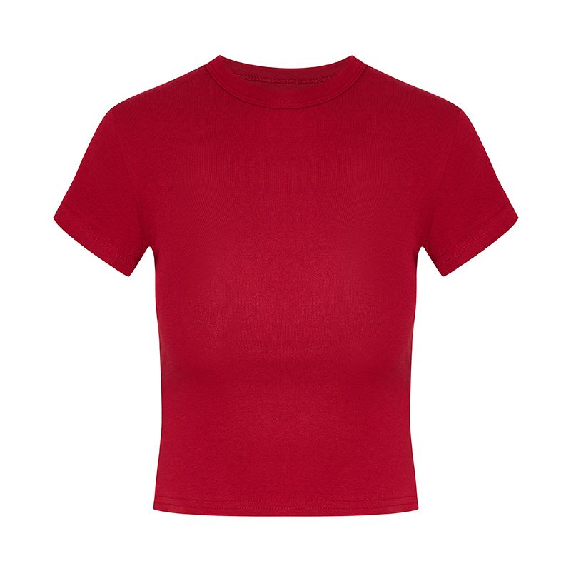 Basic Style Silm Pullover Tops round Neck Short Sleeve T-shirt
