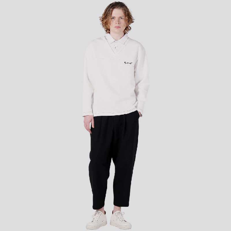CUSTOMUS Men'S Shirt Collar Layered Reversible Pq Logo Embroidered Long Sleeve T-Shirt Cxs25Fkkt906 Ivy