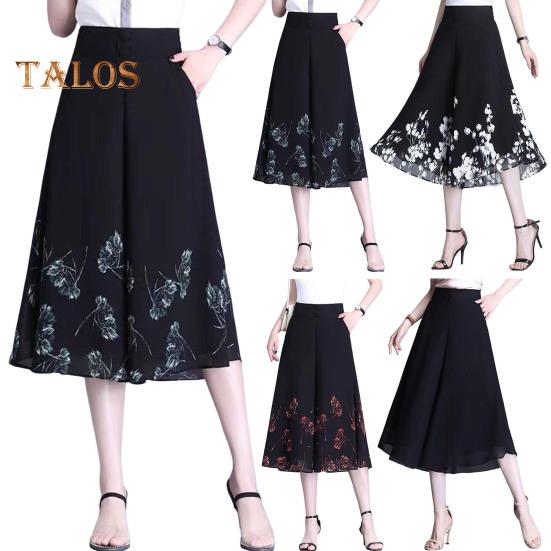 Pantaloni corti da donna, pantaloni larghi in chiffon sottile, elastici, vita alta, stampa floreale, vestibilità ampia, pantaloni culottes streetwear