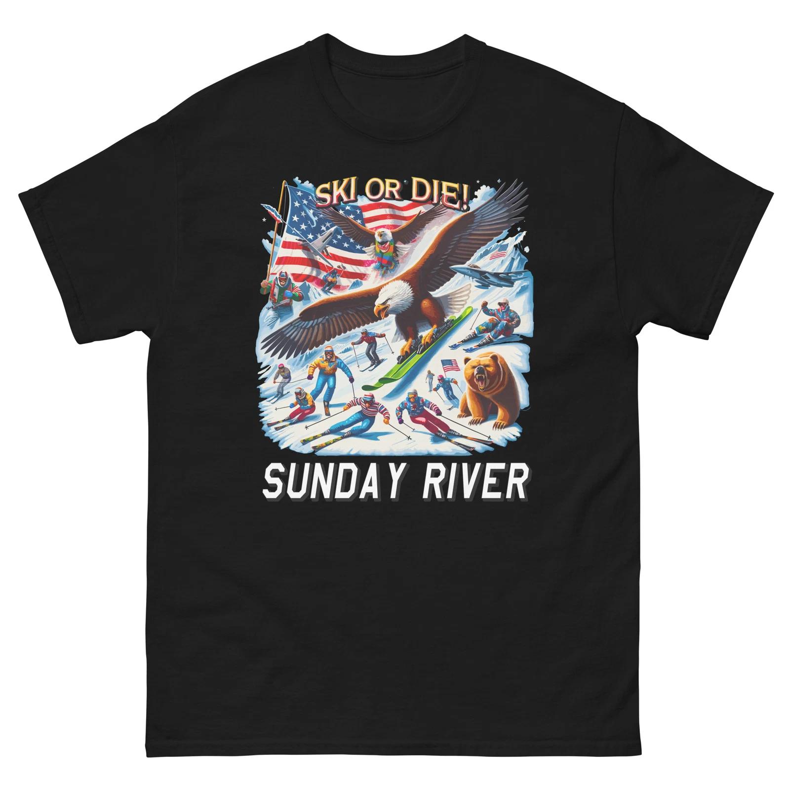 Sunday River Ski Or Die Eagle USA America Skiing Skier T-Shirt Shirt S