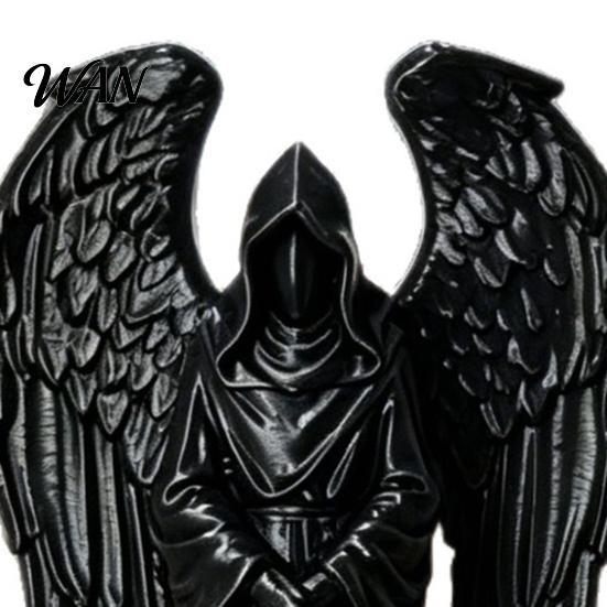 Gothic Angel Decor 3D Printed Sculpture Decoration, Dark Decoration with Detailed Feather Texture, Matte Black Figurine for Home Office Halloween Gift