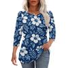 Women Casual Floral Print Loose Fit Round Neck Three Quarter Sleeve Blouse Lightweight Comfortable Top for Everyday Wear
